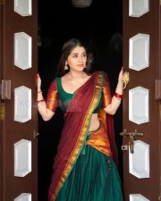 Radiant Actress Chandni Bhagwanani in a Green Maroon Traditional Saree Photos 08