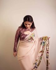 Radiant Actress Kayadu Lohar in a Cream Floral Embroidered Saree Photos 03