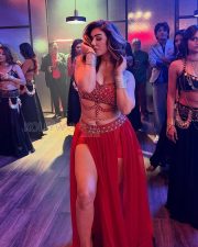 Seductive Kangna Sharma Cleavage in a Red Embellished Bra and Slit Skirt Photos 02