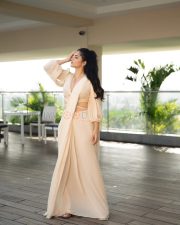 Serene Actress Kayadu Lohar in a Cream Draped Saree and Ivory Puff Sleeve Blouse Photos 06 Serene Actress Kayadu Lohar in a Cream Draped Saree and Ivory Puff Sleeve Blouse Photos 06