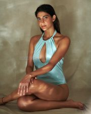 Sexy Aahana Kumra in a Light Blue One Piece Halter Neck Swimsuit Pictures 01