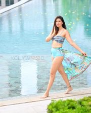 Sizzling Aahana Kumra Legs in a Blue Printed Bikini With Floral Sarong Photos 04