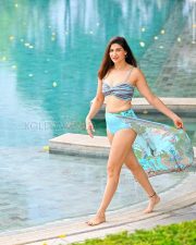 Sizzling Aahana Kumra Legs in a Blue Printed Bikini With Floral Sarong Photos 06