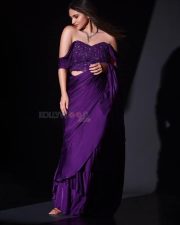 Stunning Kayadu Lohar in a Purple Saree with Off Shoulder Blouse Photos 04