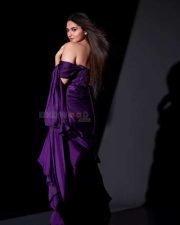 Stunning Kayadu Lohar in a Purple Saree with Off Shoulder Blouse Photos 05