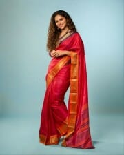Stunning Kayadu Lohar in a Red Silk Saree Photos 06