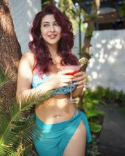 Stunning Sonarika Bhadoria in a Blue Printed Two Piece Bikini Photos04