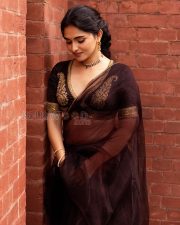 Timeless Actress Kayadu Lohar in a Dark Maroon Embroidered Saree Photos 03 Timeless Actress Kayadu Lohar in a Dark Maroon Embroidered Saree Photos 03