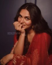 Vibrant Actress Kayadu Lohar in a Red Floral Embroidered Salwar Suit Photos 01 Vibrant Actress Kayadu Lohar in a Red Floral Embroidered Salwar Suit Photos 01