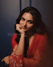 Vibrant Actress Kayadu Lohar in a Red Floral Embroidered Salwar Suit Photos 02 Vibrant Actress Kayadu Lohar in a Red Floral Embroidered Salwar Suit Photos 02