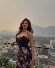 Beautiful Ashu Reddy in a Black Bustier Top with a Black and Brown Floral Printed Midi Skirt Photos 05