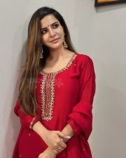 Beautiful Ashu Reddy in a Red Kurta Suit Photos 01 Beautiful Ashu Reddy in a Red Kurta Suit Photos 01
