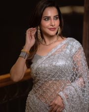 Dazzling Actress Ashu Reddy in a Silver Pearl Lattice Saree Photos 04 Dazzling Actress Ashu Reddy in a Silver Pearl Lattice Saree Photos 04