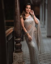 Dazzling Actress Ashu Reddy in a Silver Pearl Lattice Saree Photos 05 Dazzling Actress Ashu Reddy in a Silver Pearl Lattice Saree Photos 05