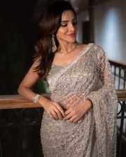 Dazzling Actress Ashu Reddy in a Silver Pearl Lattice Saree Photos 06 Dazzling Actress Ashu Reddy in a Silver Pearl Lattice Saree Photos 06