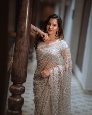 Dazzling Actress Ashu Reddy in a Silver Pearl Lattice Saree Photos 07 Dazzling Actress Ashu Reddy in a Silver Pearl Lattice Saree Photos 07