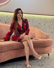 Jr Samantha Ashu Reddy Sexy in a Red Rose Floral Mini Dress with a Deep Plunging Neck Photos 01