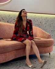 Jr Samantha Ashu Reddy Sexy in a Red Rose Floral Mini Dress with a Deep Plunging Neck Photos 02