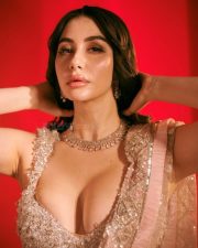 Hot Giorgia Andriani in a Light Pink Gold Sequin Saree with a Deep Cut Bralette Blouse Photos 02