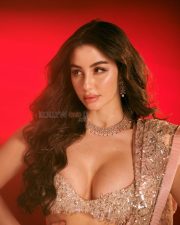 Hot Giorgia Andriani in a Light Pink Gold Sequin Saree with a Deep Cut Bralette Blouse Photos 10