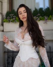 Seductive Giorgia Andriani Legs in a White Lace Robe Corset Bustier Photos 04