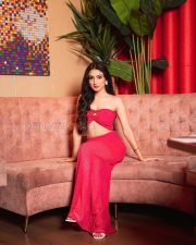 Captivating Actress Donal Bisht in a Red bandeau crop top and midi skirt Photos 05