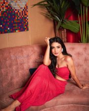 Captivating Actress Donal Bisht in a Red bandeau crop top and midi skirt Photos 07