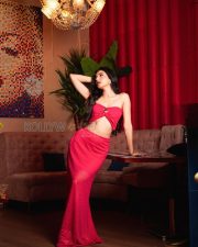 Captivating Actress Donal Bisht in a Red bandeau crop top and midi skirt Photos 09