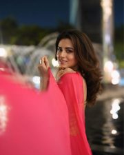 Glam Ridhi Dogra in a Vibrant Pink Saree with a Shimmering Golden Beige Corset Blouse Photos 02