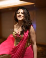 Glam Ridhi Dogra in a Vibrant Pink Saree with a Shimmering Golden Beige Corset Blouse Photos 05