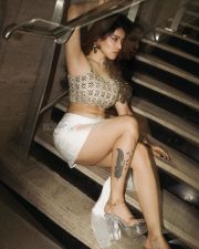 Glamorous Edin Rose in a Designer Printed Blouse with a White Mini Skirt Photos 09