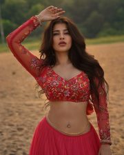 Ravanasura Actress Edin Rose in a Red Lehenga Photos 03