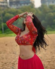 Ravanasura Actress Edin Rose in a Red Lehenga Photos 04