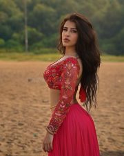 Ravanasura Actress Edin Rose in a Red Lehenga Photos 05
