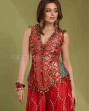 Vibrant Actress Riddhi Dogra in a Red Embroidered Sharara Set Photos 07