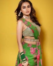 Beautiful Tejasswi Prakash in a Green Floral Lehenga Photos 01