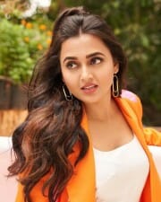 Beautiful Tejasswi Prakash in a White Dress and Orange Blazer Photoshoot Pictures 04