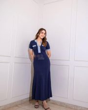 Charming Sharvari Wagh in a Navy Blue Knit and Denim Midi Dress with a Pearl Studs Pictures 03