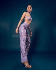 Hot Tejasswi Prakash in a Lilac Leather Bralette and Matching Pant Photos 04