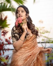 Love Me Actress Vaishnavi Chaitanya in an Orange Saree Pictures 05