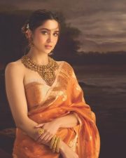 Photogenic Sharvari Wagh in an Orange Saree with a Strapless Blouse Photos 01