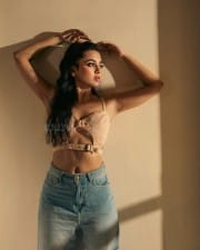 Sexy Tejasswi Prakash in a Corset Vest Top and Rugged Jeans Pictures 02