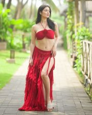 Super Sexy Amy Aela in a Red Halter Neck Strapless Bikini Top and Thigh Slit Skirt Pictures 01