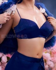 Tejasswi Prakash in a Blue Net Embroidered Floral Applique Jacket and V Neck Ruffle Skirt Photos 01