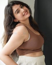 Wholesome Actress Vedvika Soni in a Brown Ribbed Crop Top White Shorts Photos 01