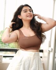 Wholesome Actress Vedvika Soni in a Brown Ribbed Crop Top White Shorts Photos 08