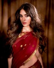 Desirable Actress Yukti Thareja in a Deep Red Maroon Saree with Gold Border Pictures 04