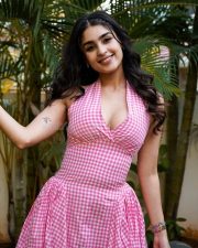 Sexy Actress Yukti Thareja in a Pink and White Gingham Halter Neck Midi Dress Photos 02