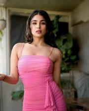 Striking Actress Yukti Thareja in a hot pink ruched strapless mini dress photos 03