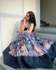 Actress Ayeshaa Khan in an Indigo Lehenga Set Photoshoot Stills 05